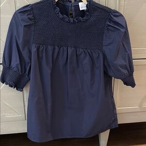 Cartolina Navy Smocked and Ruffle Sleeve Blouse XS